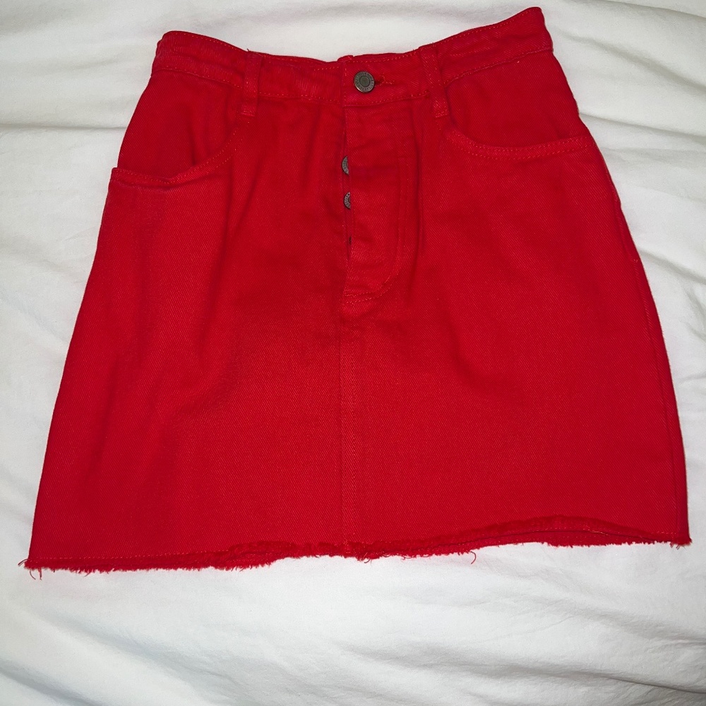 Red denim skirt